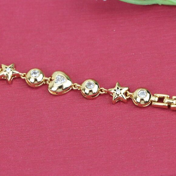 "Rose Gold Star & Heart Charm Bracelet with Crystal Accents, XPBL0942 - Picture 9 of 12